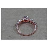 Rose Gold Tone Ring with Red Stones - Size 9.5