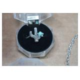 Silver Tone Necklace and Rings with Turquoise Stones