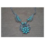 Silver Tone Necklace and Rings with Turquoise Stones