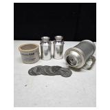 Cookie press, tiny crock advertisement, S&P shakers