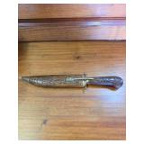 Decorative Knife with wood sheath and brass accents, INDIA