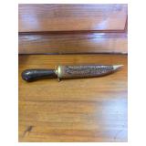 Decorative Knife with wood sheath and brass accents, INDIA