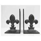 Large Heavy Cast Iron Fleur De Lis Bookend Set