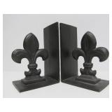Large Heavy Cast Iron Fleur De Lis Bookend Set