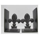 Large Heavy Cast Iron Fleur De Lis Bookend Set