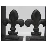 Large Heavy Cast Iron Fleur De Lis Bookend Set