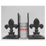 Large Heavy Cast Iron Fleur De Lis Bookend Set