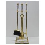 Excellent Clean Condition Quality Brass & Marble Fireplace Tool Set