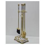 Excellent Clean Condition Quality Brass & Marble Fireplace Tool Set