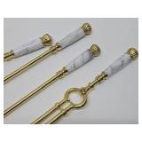Excellent Clean Condition Quality Brass & Marble Fireplace Tool Set