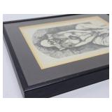 2 Framed Vintage Artworks - Linocut & Etching - "The Old Cynic" & Mother w/Child
