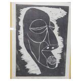 2 Framed Vintage Artworks - Linocut & Etching - "The Old Cynic" & Mother w/Child