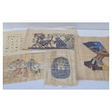 Group of Vintage Handpainted Egyptian Artwork on Papyrus