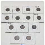 Group of 13 US Indian Heads Pennies #1