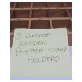 3 Vintage Wood Numbered Postage Stamp Holders