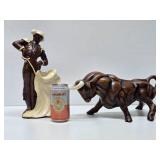 Very Cool Larger Size Mid Century Ceramic Bull & Matador Figurines