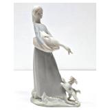 Larger Size Vintage Signed Lladro/NAO Porcelain Figurine- Woman w/Geese - 10.5"