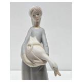 Larger Size Vintage Signed Lladro/NAO Porcelain Figurine- Woman w/Geese - 10.5"