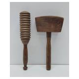 2 Primitive Antique Wooden Tools including Mallet