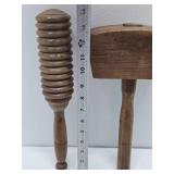 2 Primitive Antique Wooden Tools including Mallet