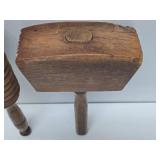 2 Primitive Antique Wooden Tools including Mallet