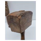 2 Primitive Antique Wooden Tools including Mallet