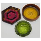 Great Looking Group of 3 Larger Size Art Pottery & Glass Mid Century Ashtrays