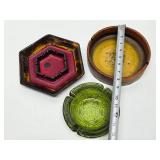 Great Looking Group of 3 Larger Size Art Pottery & Glass Mid Century Ashtrays