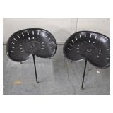 Matching Pair of Excellent Condition Iron Tractor Seat Stools