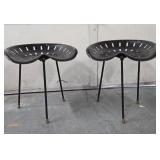 Matching Pair of Excellent Condition Iron Tractor Seat Stools