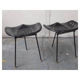 Matching Pair of Excellent Condition Iron Tractor Seat Stools