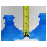 Pair of Westmoreland Blue Mist Glass Candle Stands & Viking Glass Blue Diamond Point Fairy Lamp etc