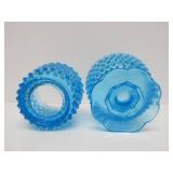 Pair of Westmoreland Blue Mist Glass Candle Stands & Viking Glass Blue Diamond Point Fairy Lamp etc