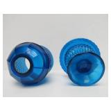 Pair of Westmoreland Blue Mist Glass Candle Stands & Viking Glass Blue Diamond Point Fairy Lamp etc