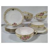 Noritake Gold Rimmed Rose/Vine Patterned Cups & Saucers (set of 6)