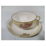 Noritake Gold Rimmed Rose/Vine Patterned Cups & Saucers (set of 6)