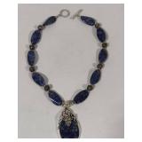 Merav Sodalite Statement Necklace & Sterling Pendant (Stamped 925)