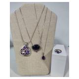 925 Sterling Necklaces w/Pendants + 950 Ring