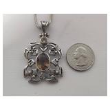 925 Sterling & Citrine Pendant w/925 Stamped Necklace