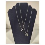 Two 925/Sterling Heart Pendant Necklaces