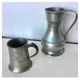 Pair of Antique Pewter Steins / Tankards