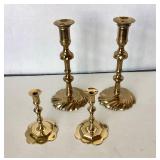Two Pairs of Brass Replica Candlesticks