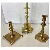 Trio of Antique & Vintage Brass Candlesticks #1