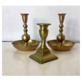Trio of Antique and Vintage Brass Candlesticks #2
