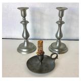 Trio of Vintage Pewter Candlesticks
