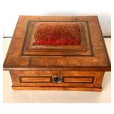 Antique Inlaid Sewing Box With Pincushion Top