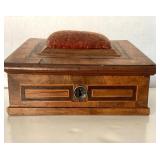 Antique Inlaid Sewing Box With Pincushion Top