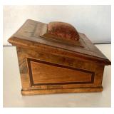 Antique Inlaid Sewing Box With Pincushion Top