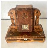Antique Inlaid Wooden Desk Calendar