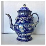 Grand ! Historical Blue Staffordshire Coffee Pot